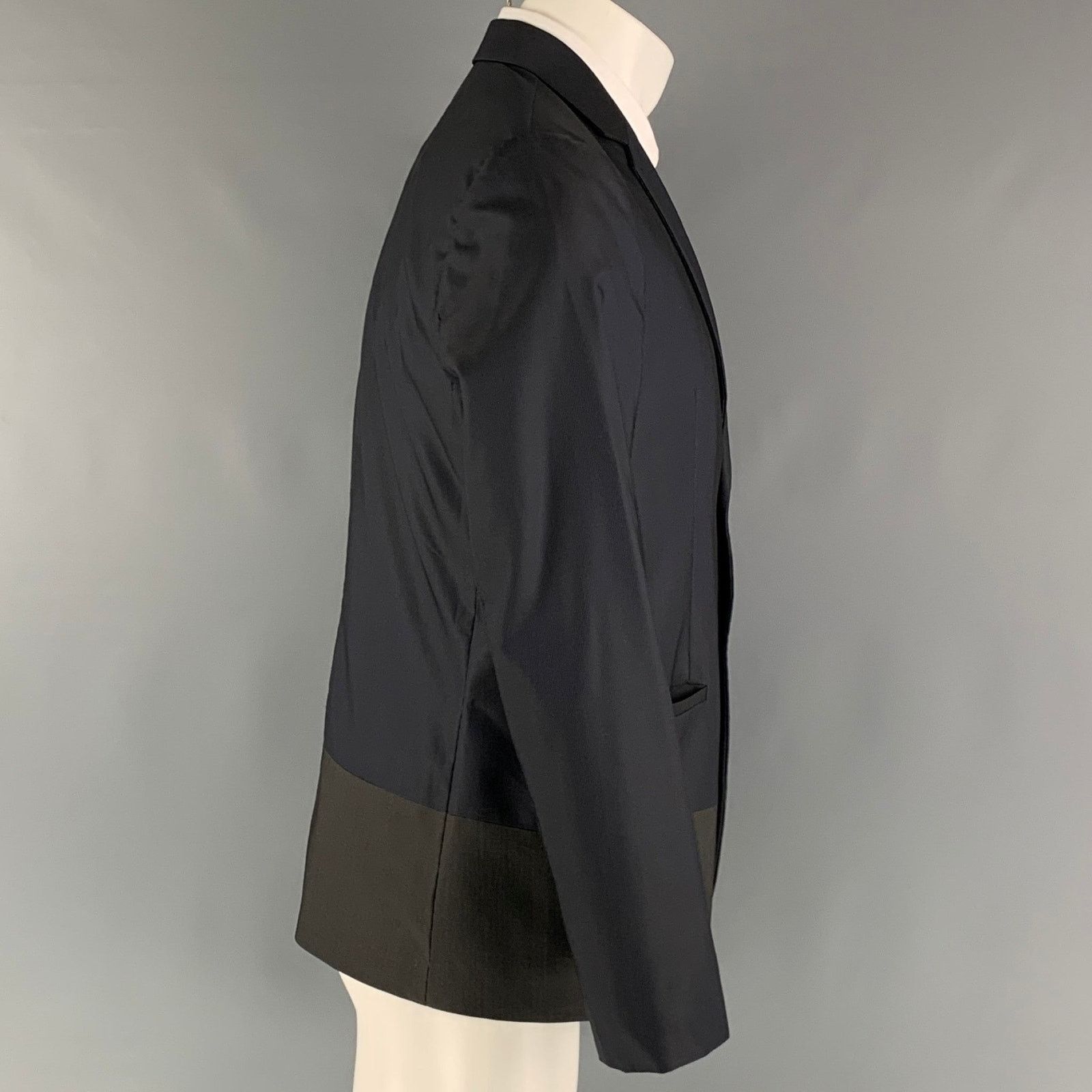 Emporio Armani Size 38 Navy Olive Color Block Polyester Blend Sport Coat Size 38R - 2 Thumbnail