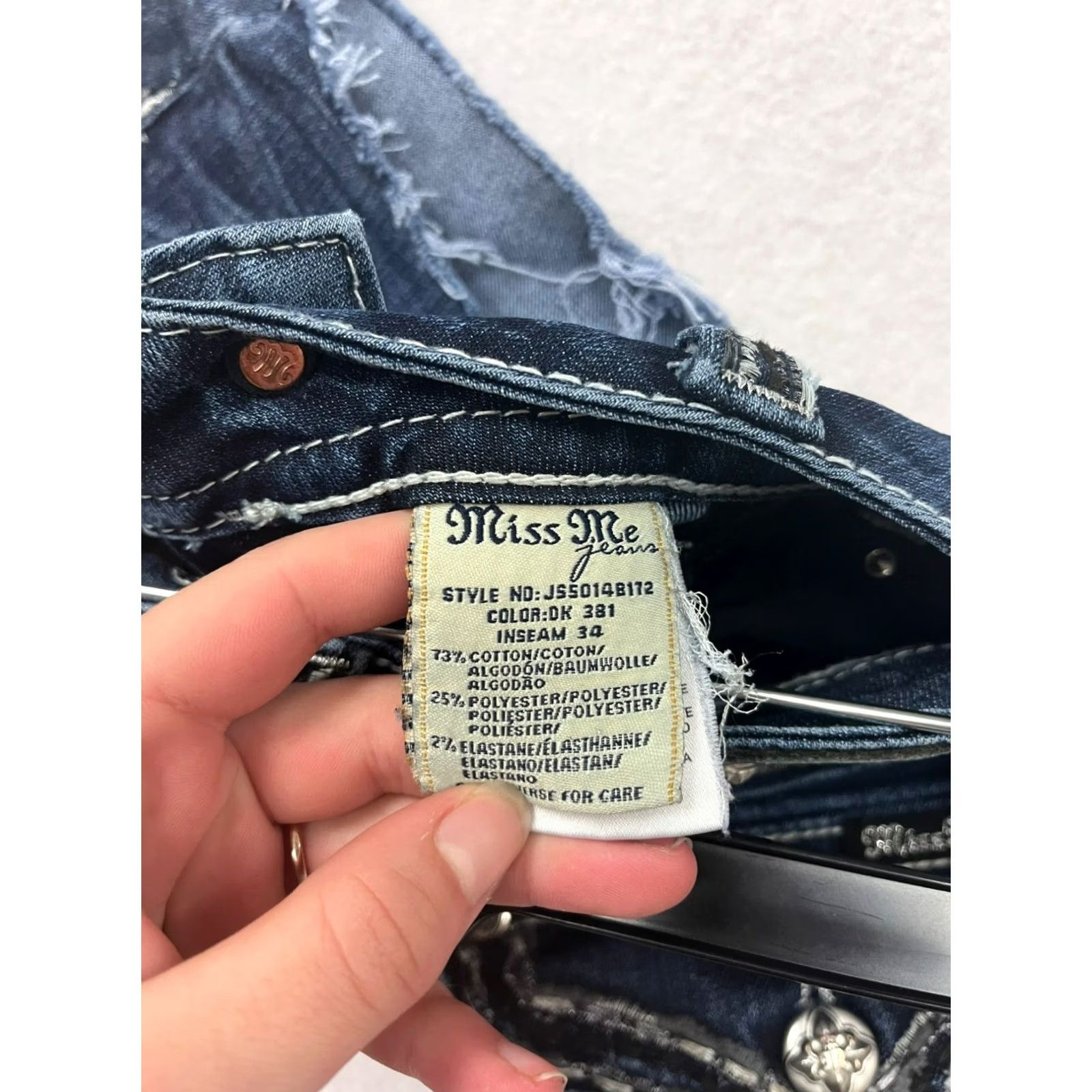 Miss Me Miss Me Womens Denim Distressed Cut-Off Shorts Size 27 Dark Blue Cotton-Polyester Denim Cut-Off Jeans Casual Summer Womens 27 Size 27" / US 4 / IT 40 - 4 Thumbnail