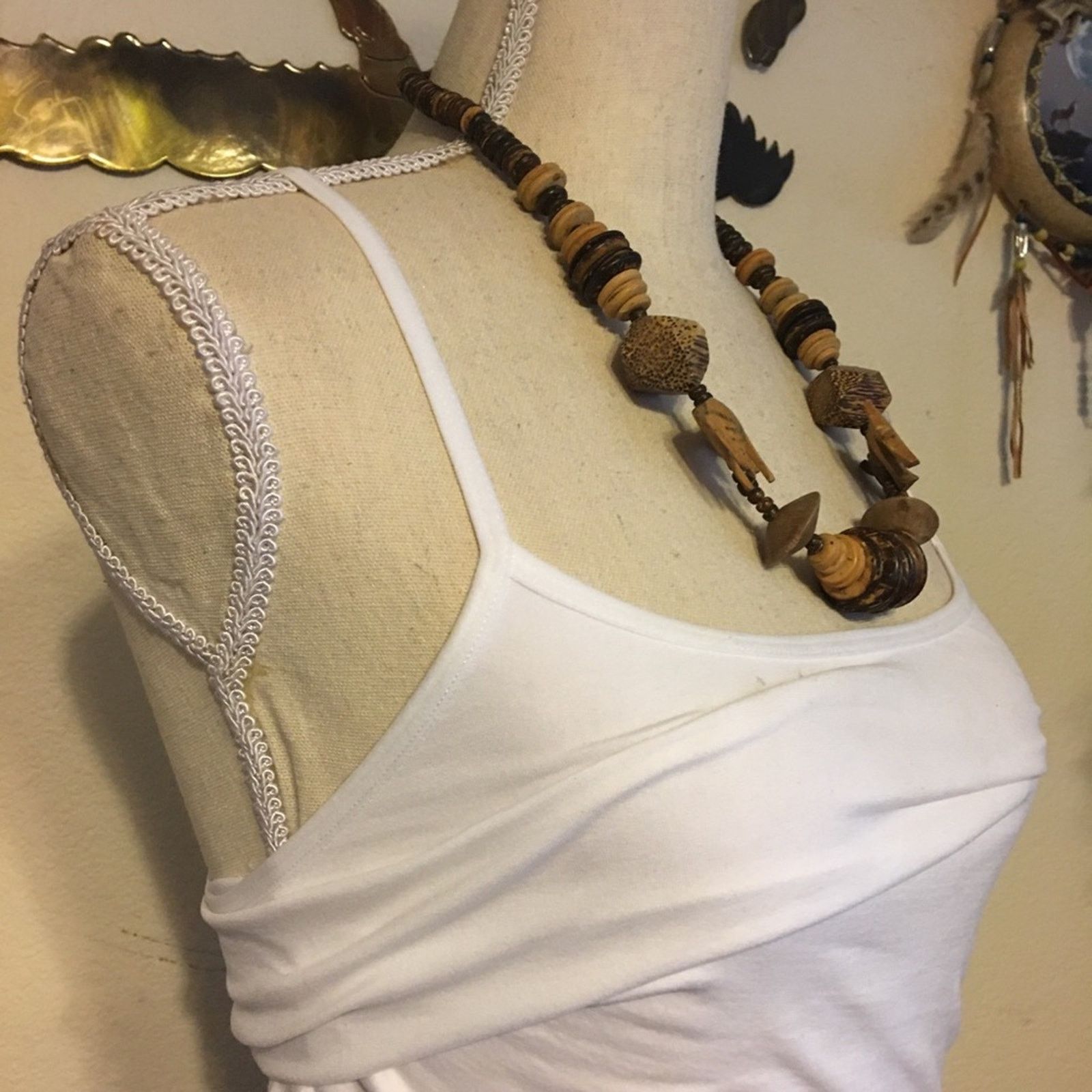 Handmade Vintage handmade carved wood bead necklace Size ONE SIZE - 2 Thumbnail