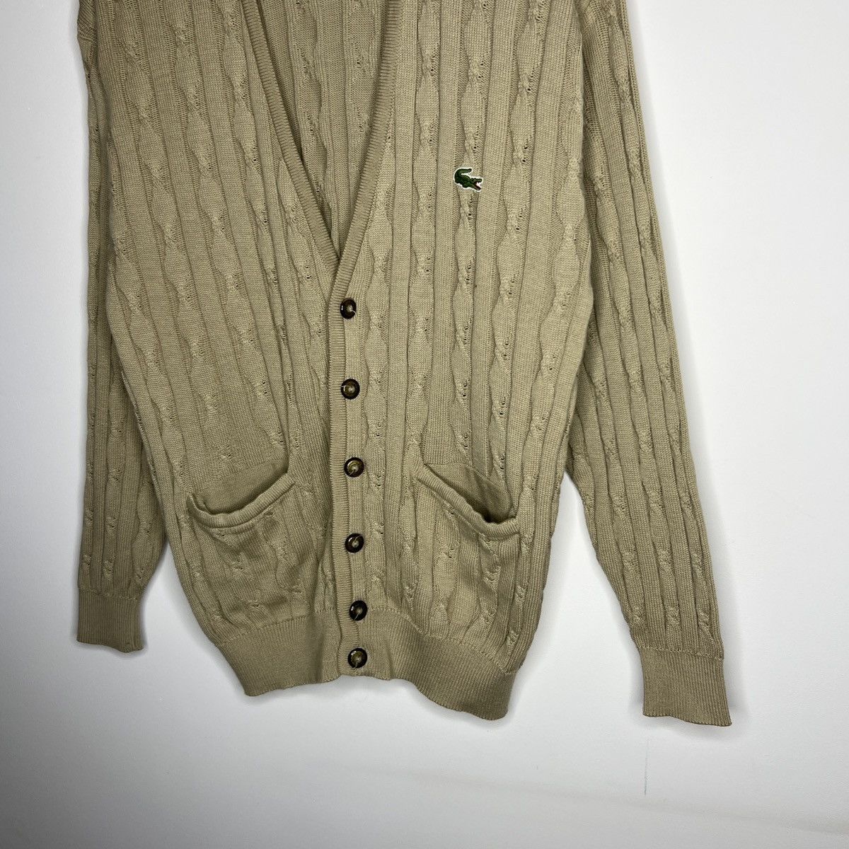 Lacoste × Vintage Vintage 90s Lacoste Knit Cardigan Sweater Cable Brown Beige Size US M / EU 48-50 / 2 - 3 Thumbnail