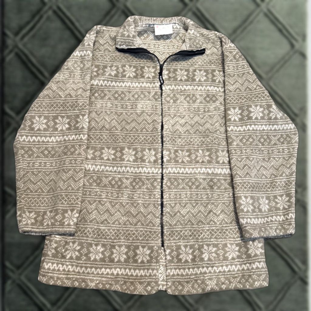 Vintage VINTAGE Black Mountain Jacket 90s Fleece Full Zip Striped Beige White Snowflake M Unisex Adults Modern Basic Jacket Size US M / EU 48-50 / 2 - 1 Thumbnail