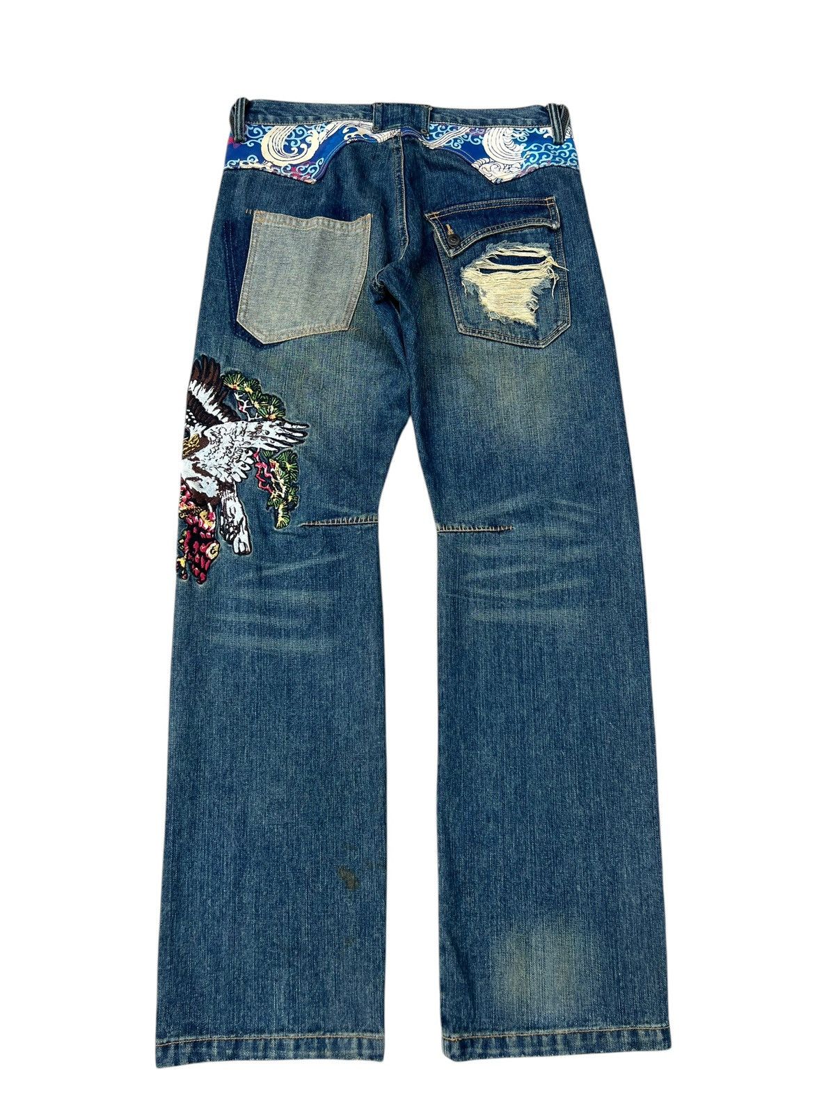 Vintage Dirty Mud Japan Brand Rips Eagle Embroidery Distress Jeans Size US 31 - 12 Thumbnail