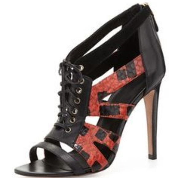 Rebecca Minkoff Nib Rebecca Minkoff Black Red Snake Print Lace High Heels Booties 36 / 6 Size US 6 / IT 36 - 1 Thumbnail
