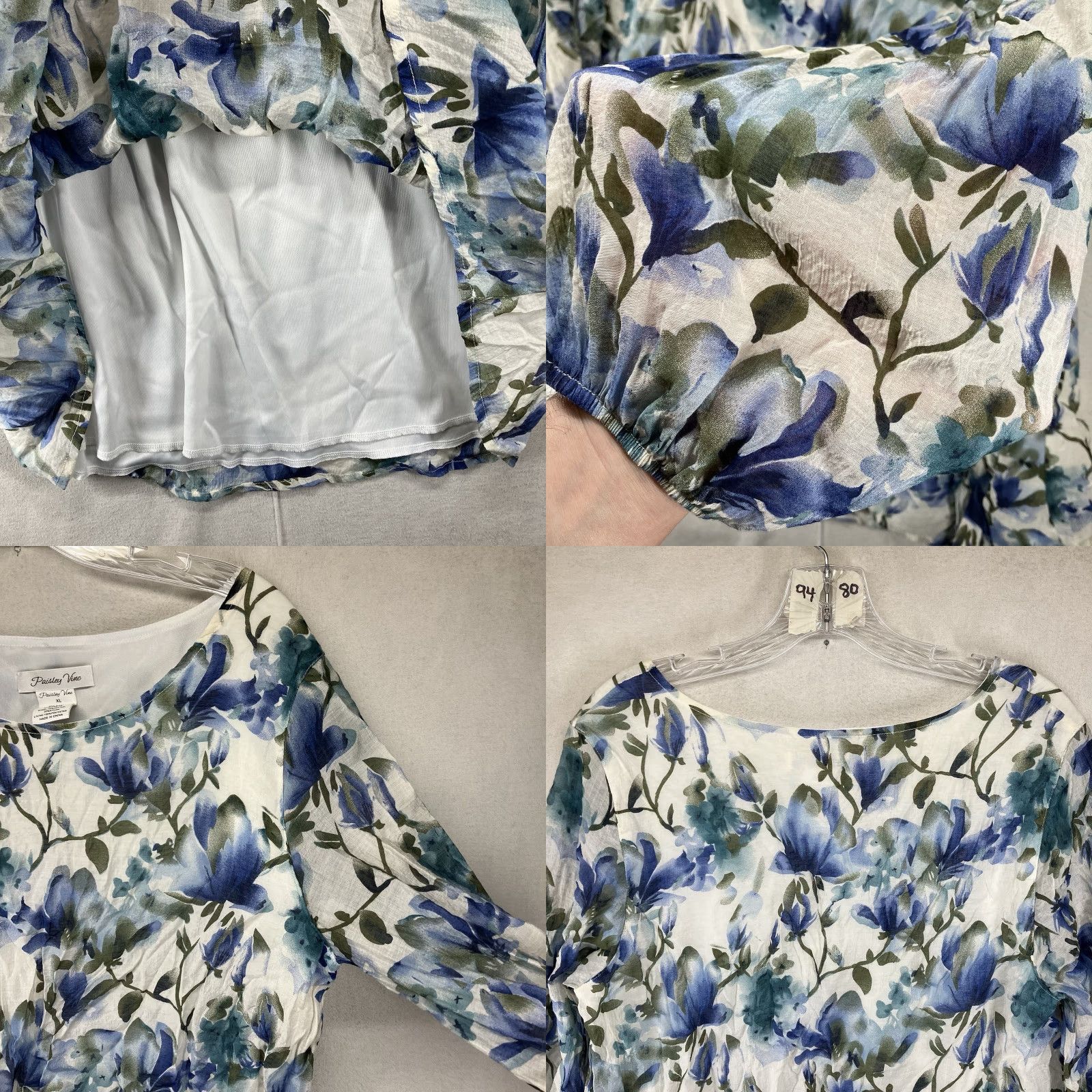 Gloverall Paisley Vine Blouse Shirt Women's XL All Over Flower Print Top Tunic Bohemian 80s Art Floral Multicolor Lined Sheer Sleeves Casual Size XL / US 12-14 / IT 48-50 - 8 Thumbnail