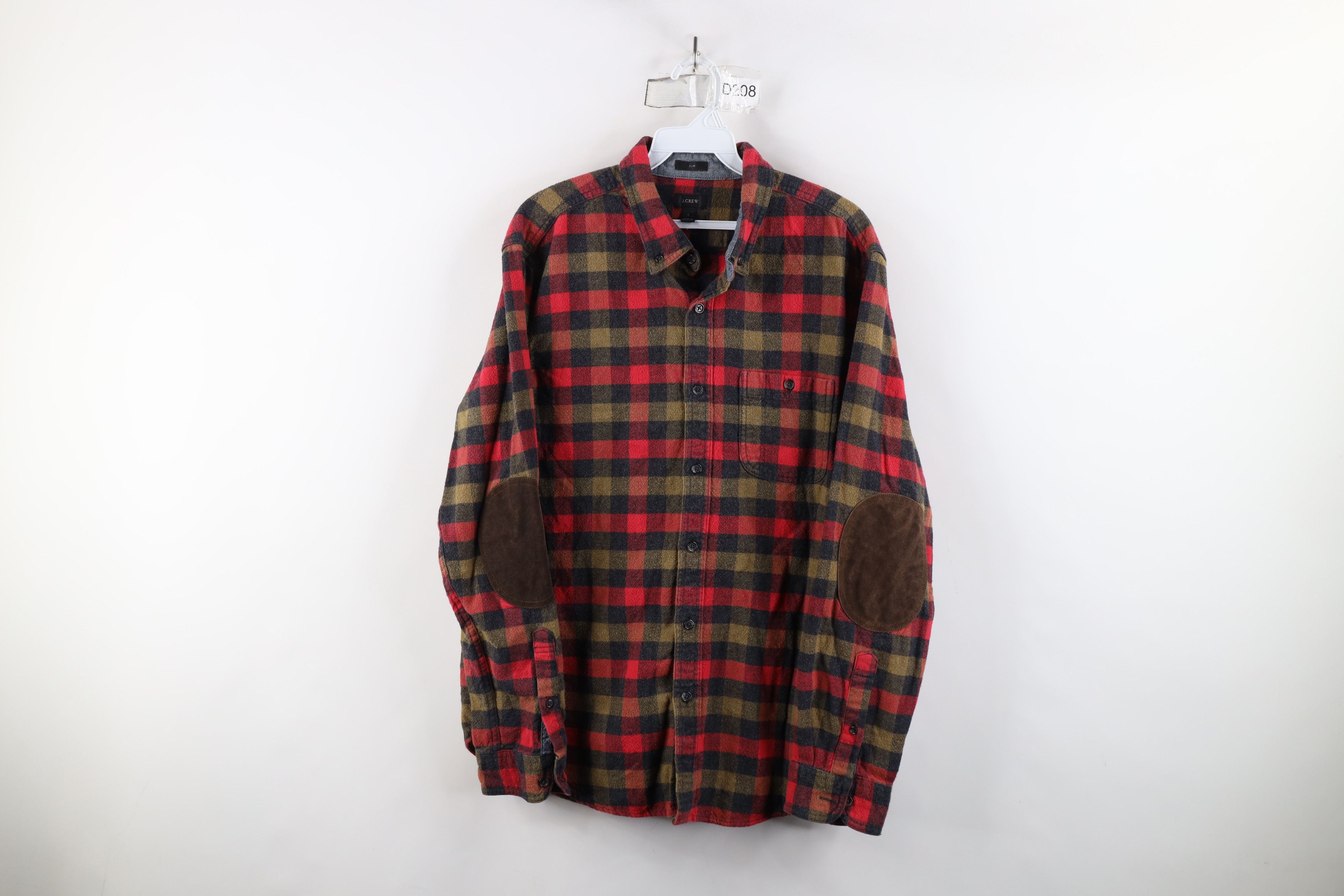 J.Crew × Vintage J Crew Suede Elbow Patch Flannel Collared Button Down Shirt Size US L / EU 52-54 / 3 - 1 Thumbnail