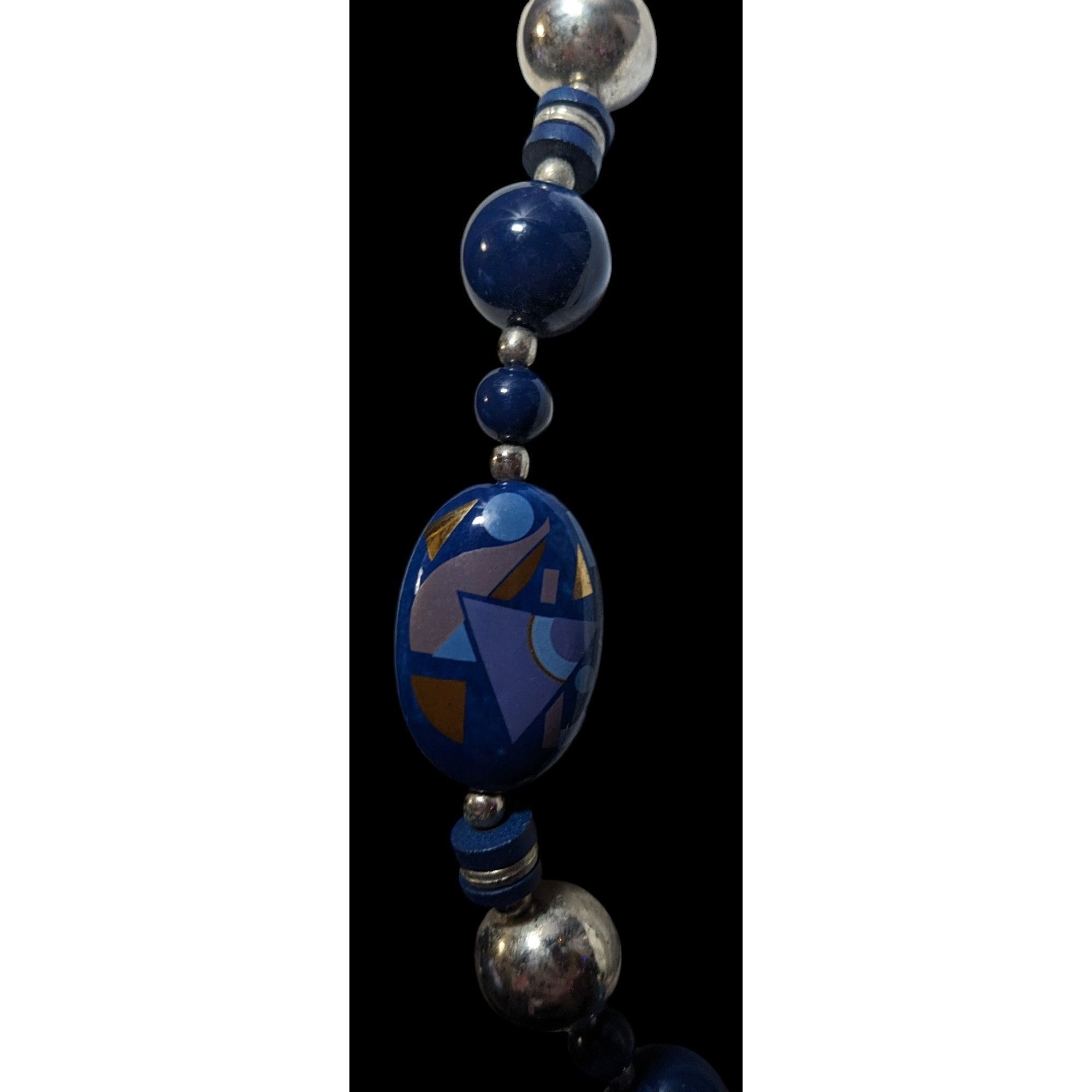 Other Vintage 80s/90s Blue And Silver Geometric Printed Japan Bead Size ONE SIZE - 3 Thumbnail