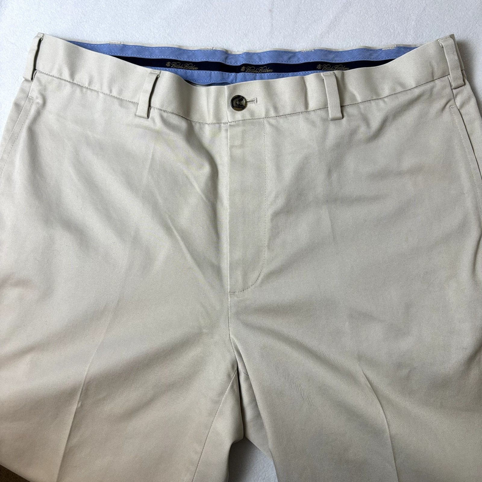 Brooks Brothers Brooks Brothers Men's Size 35x32.5 Tan Cream Cotton Flat Fro Size US 35 - 8 Thumbnail