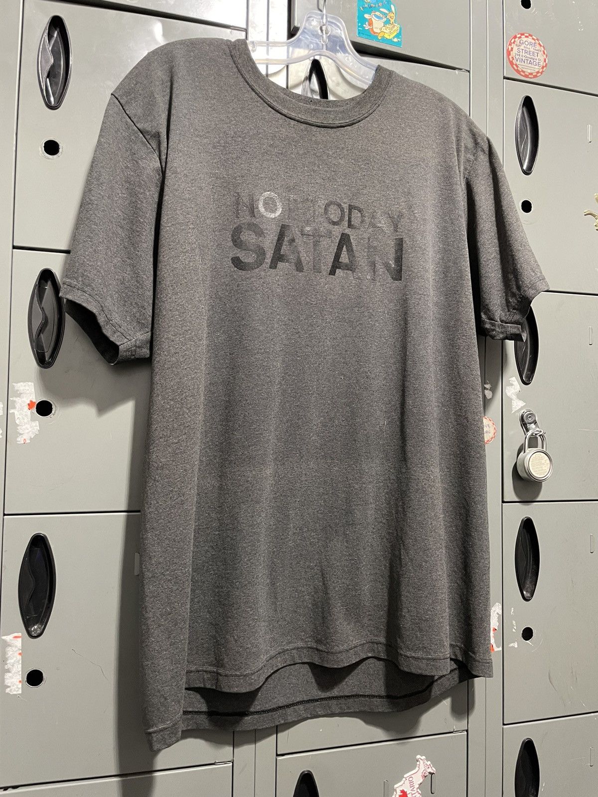 image of Humor x Religion Not Today Satan Black On Grey Statement Text Art Joke Tee, Men's (Size XL)