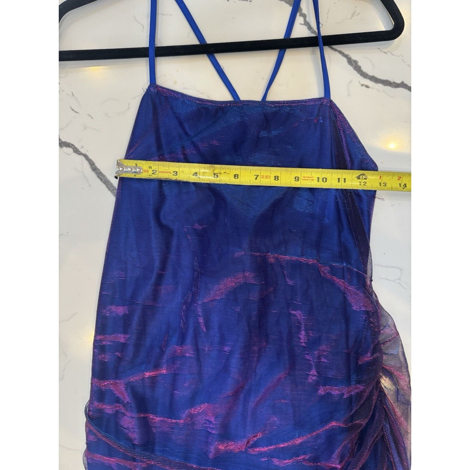 Shein SHEIN XL Iridescent Color Shift Mesh Ruched Mini Dress Blue Size XL / US 12-14 / IT 48-50 - 6 Thumbnail