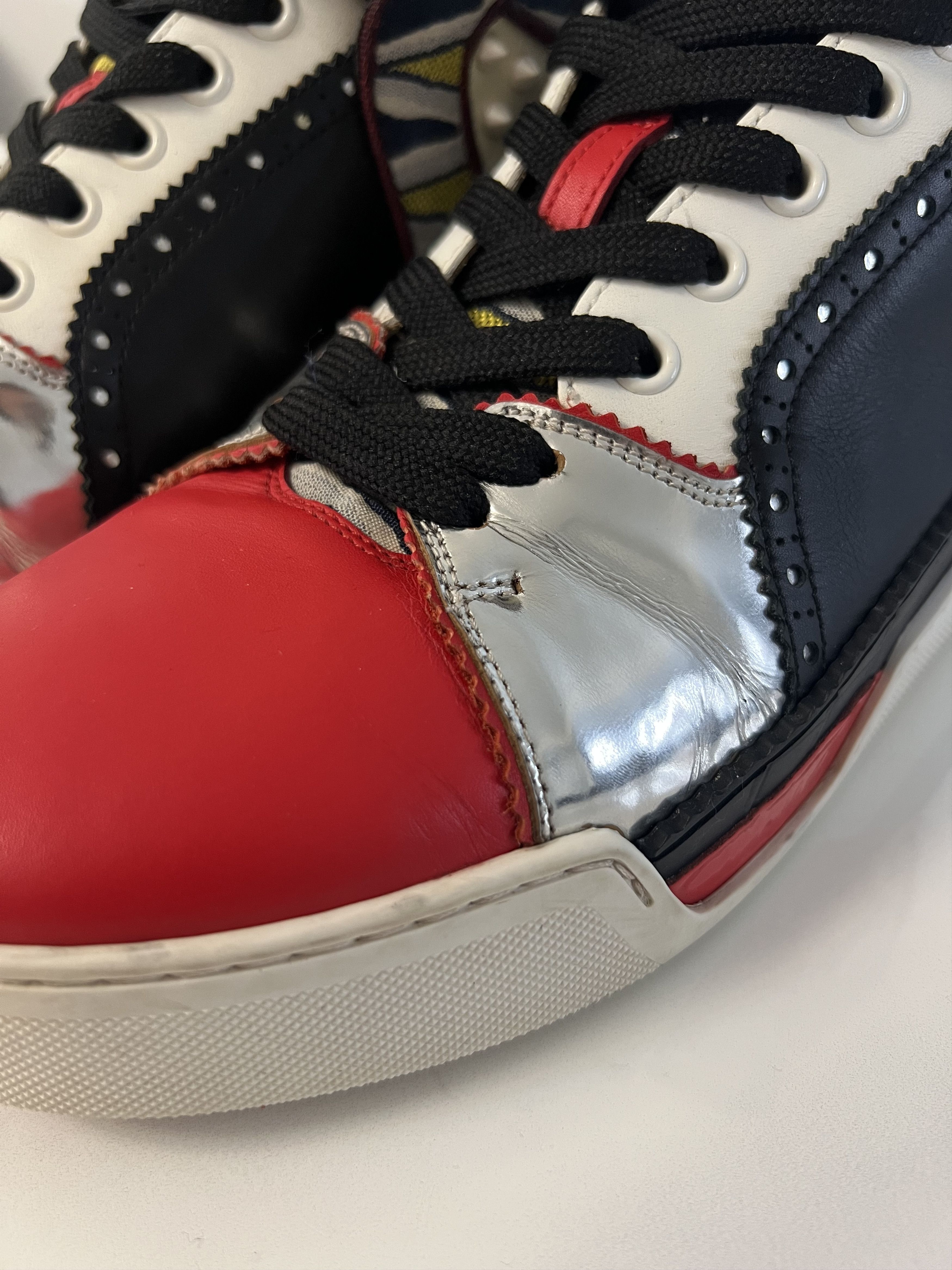 Christian Louboutin Flat Calf High Top Multicolour Leather Sneaker Size US 7.5 / EU 40-41 - 4 Thumbnail