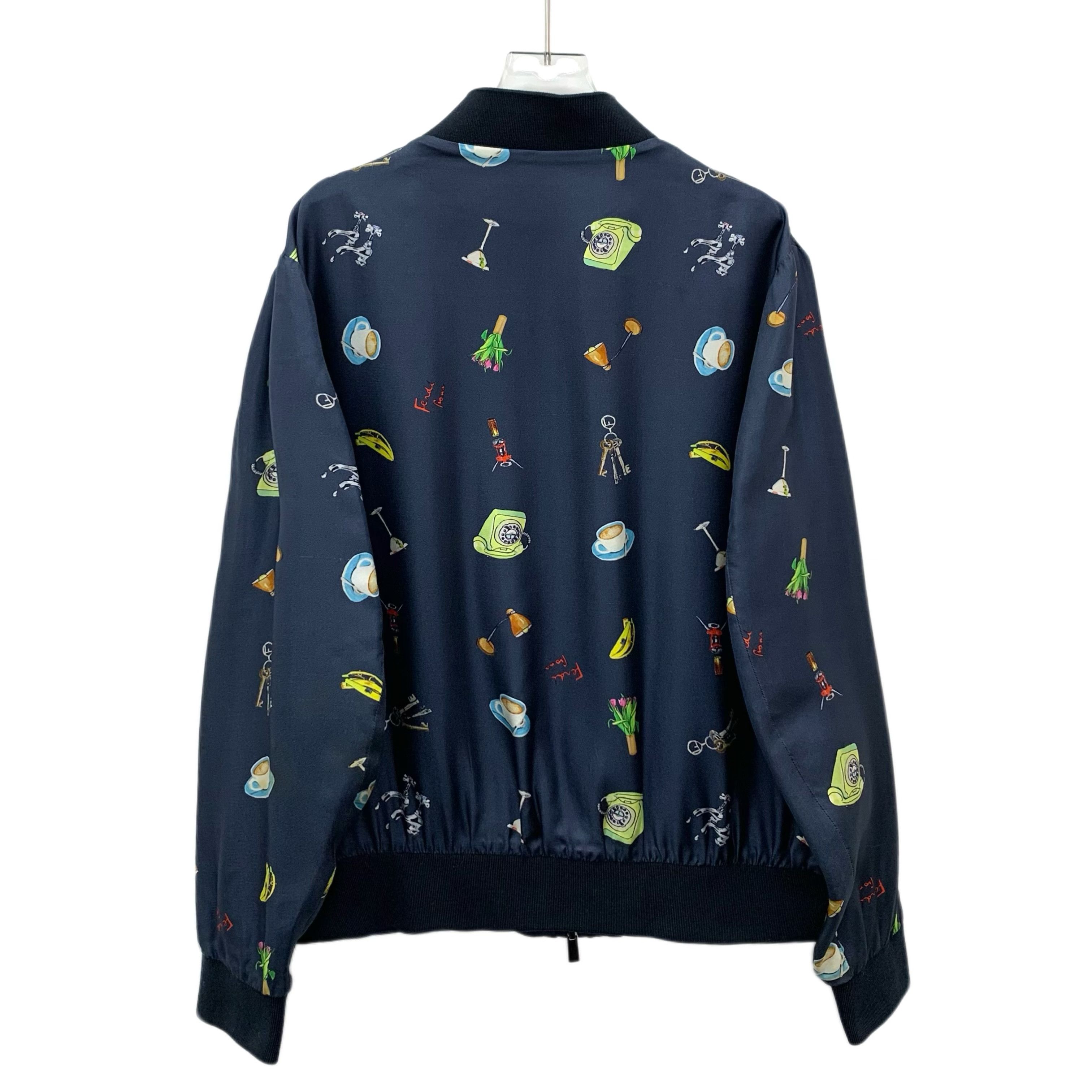 Fendi Fendi Navy Cartoon Print Silk Reversible Jacket (Size 48) Size US M / EU 48-50 / 2 - 4 Thumbnail