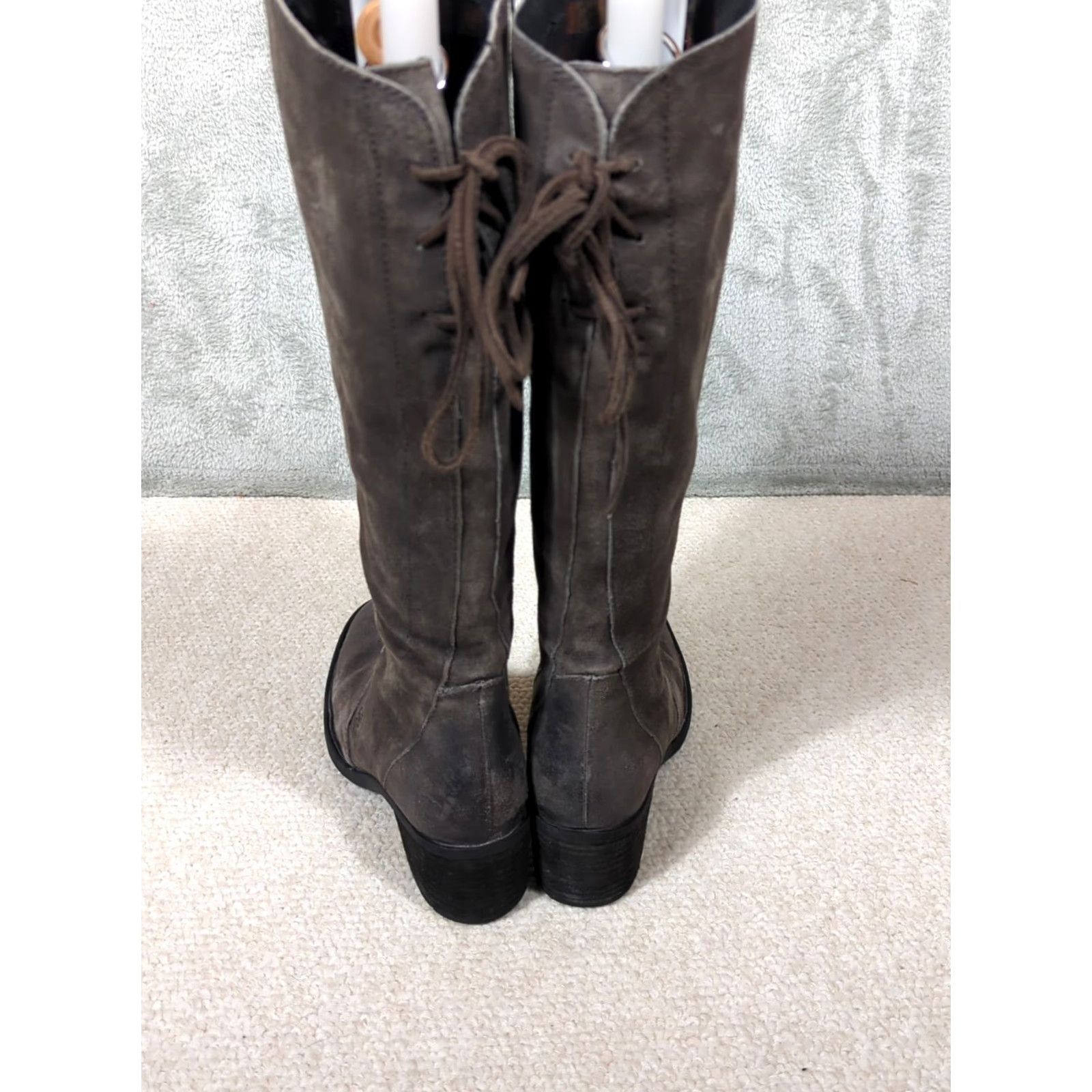 Born Born Felicia Gray Brown Suede Zip Up Knee High Boots Lace Back Women's 8.5 Size US 9 / IT 39 - 5 Thumbnail