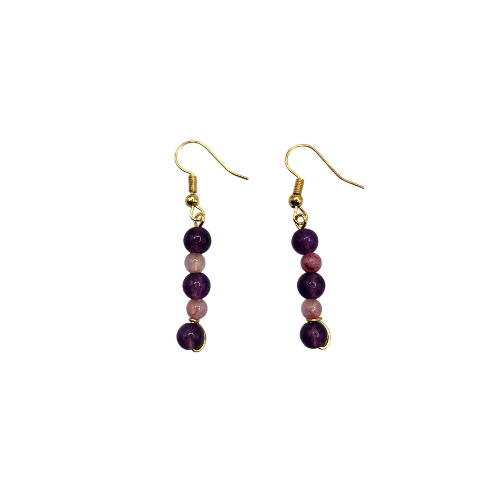 Other Handmade Purple Agate & Persian Pink Jade Dangle Earrings 2" Size ONE SIZE - 7 Thumbnail