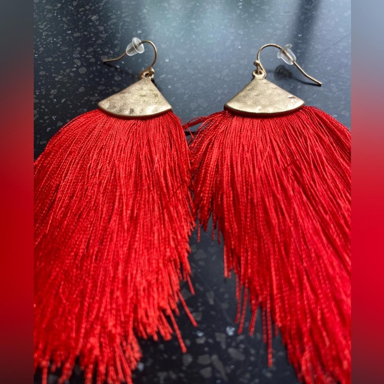 Other Vintage Red and Gold Tassel Drop Earrings Fringe Y2K Size ONE SIZE - 5 Thumbnail