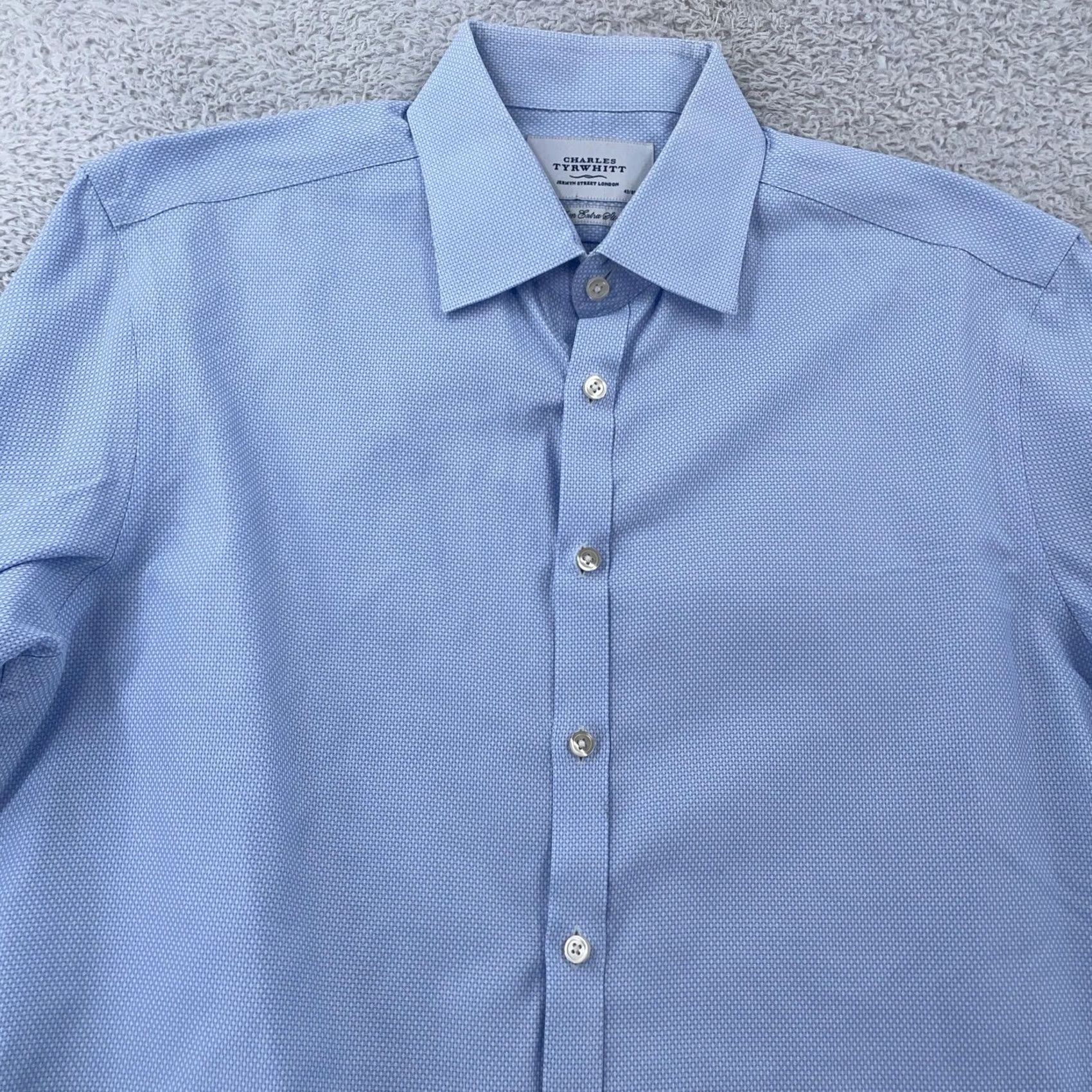 Charles Tyrwhitt Charles Tyrwhitt Dress Shirt Mens 17/35 Blue Non Iron Extra Slim Fit French Cuff Size 46R - 2 Thumbnail
