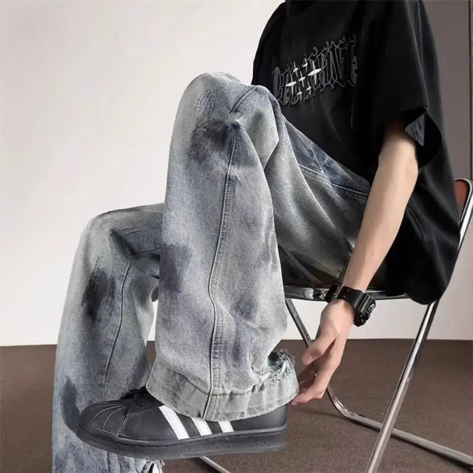 Japanese Brand Retro loose wide leg tie dye casual jeans Size US 32 / EU 48 - 4 Thumbnail