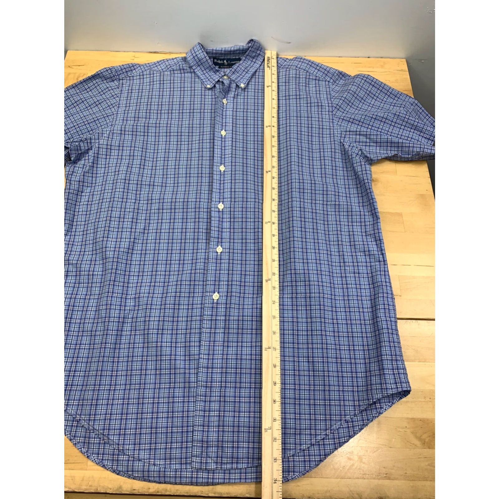 Ralph Lauren Ralph Lauren Shirt Mens L Blue Check Button Down Short Sleeve Classic Fit 10588 Size US L / EU 52-54 / 3 - 3 Thumbnail