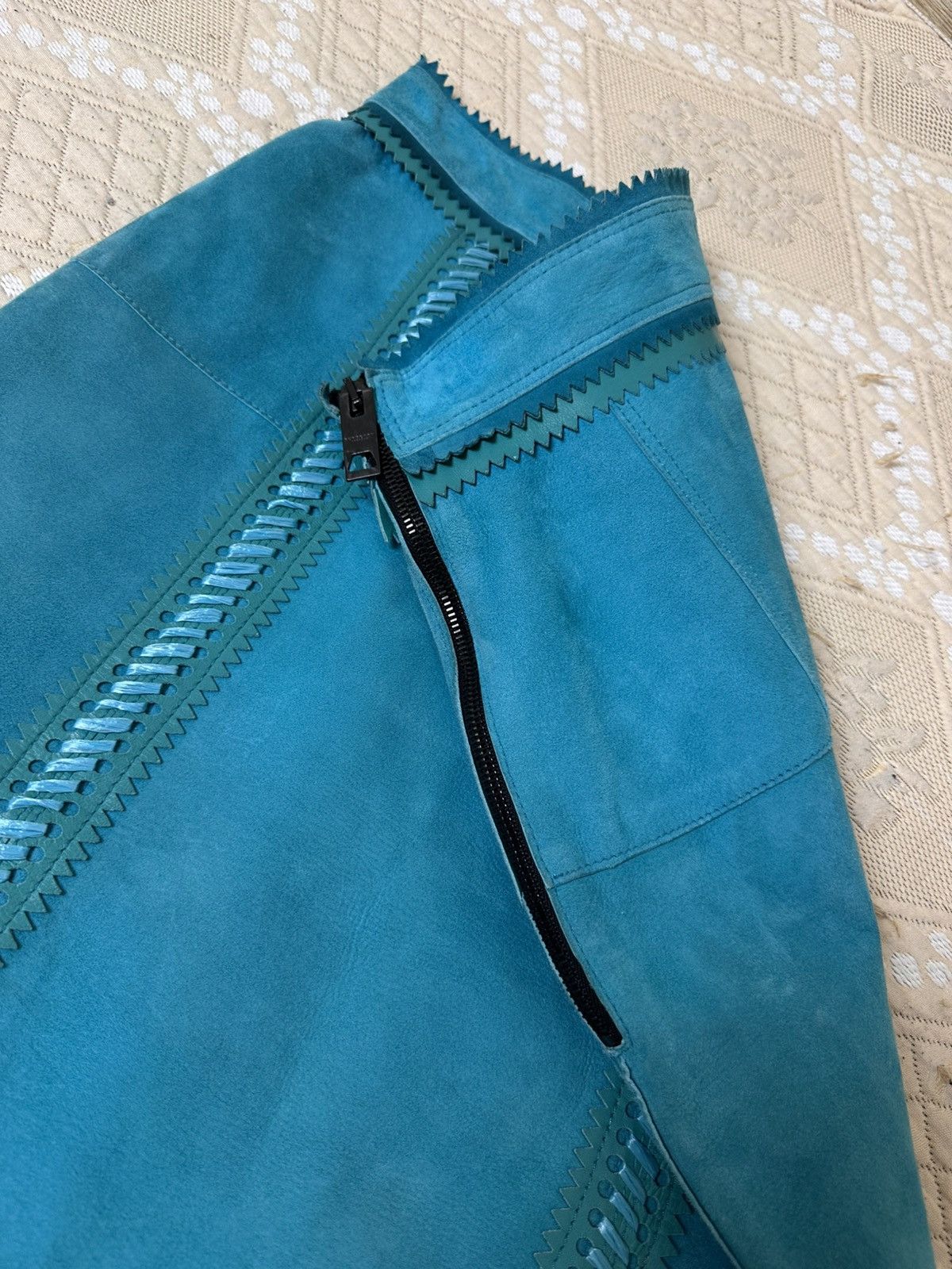 Burberry Prorsum 🔥 Burberry Prorsum Suede Lambskin Leather Pencil Skirt Blue Size 28" / US 6 / IT 42 - 8 Thumbnail