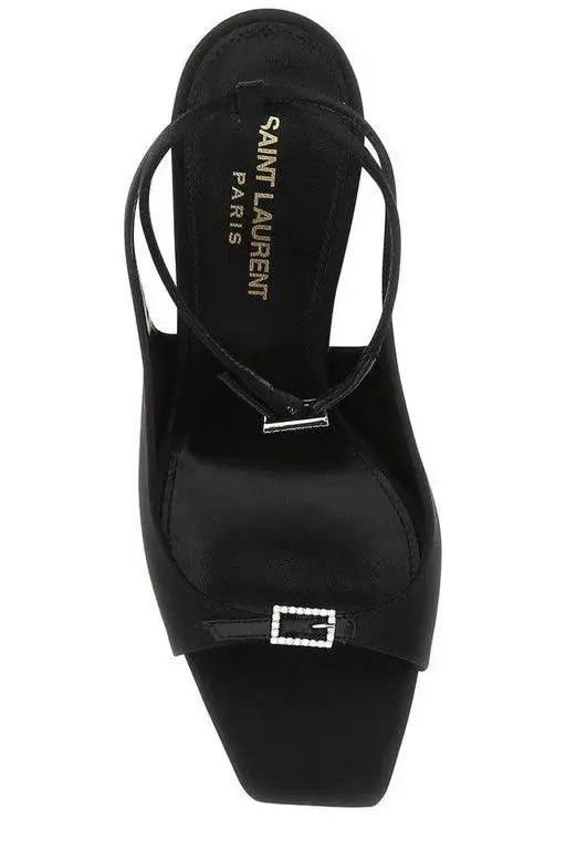 Saint Laurent Paris o1tp1o1224 Carole Sandals In Crepe Satin in Black Size US 7 / IT 37 - 2 Thumbnail