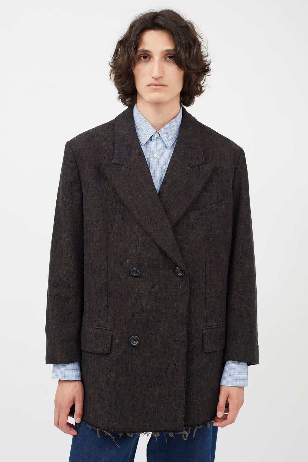 Acne Studios Woven Distressed Double Breasted Blazer