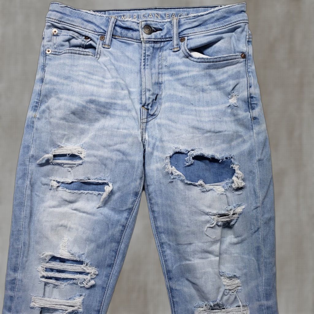 American Eagle Outfitters American Eagle Jeans Straight Slim Distressed 29x30 Adult Men Blue Cotton Blend Denim Logo 90s Theme Size US 30 / EU 46 - 1 Thumbnail