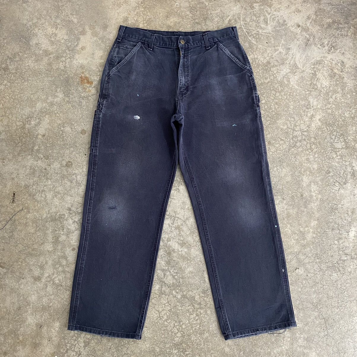 Carhartt VTG Carhartt Faded Midnight Blue Ripped Carpenter Pants Size US 33 - 3 Thumbnail