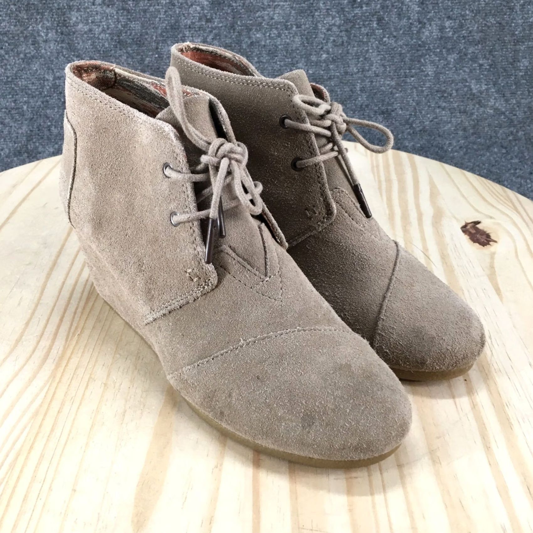 Toms TOMS Boots Womens 9 Desert Chukka Beige Wedge Heel Lace Up Casual Low Top 300415 Size M / US 6-8 / IT 42-44 - 3 Thumbnail