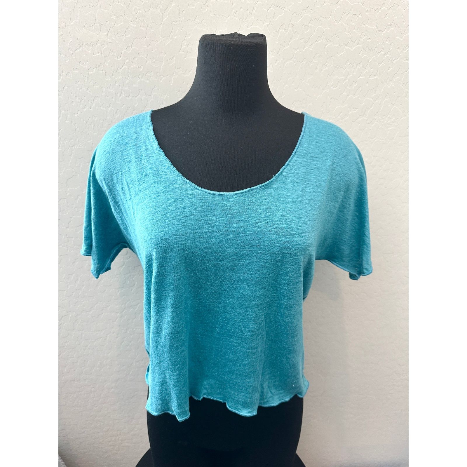 Lou & Grey LOU & GREY | Linen Blue Scoop Neck Short Sleeve Cropped Tee Size M / US 6-8 / IT 42-44 - 2 Thumbnail