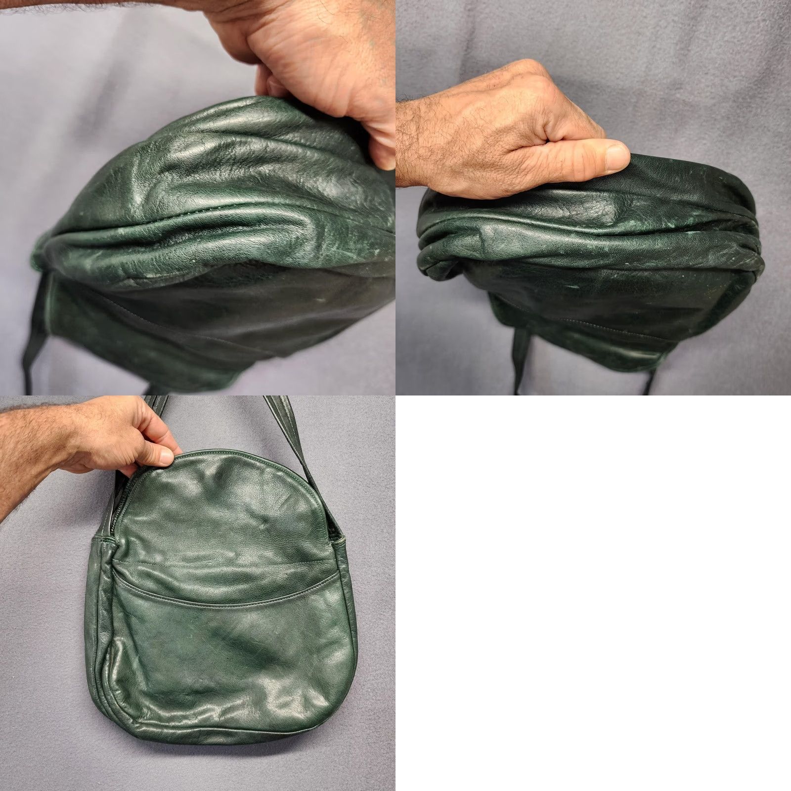 Vintage Leather Shoulder Bag Dark Green Flap Pocket Zip Compartments Medium Purse Womens Shoulder Bag Size ONE SIZE - 10 Thumbnail