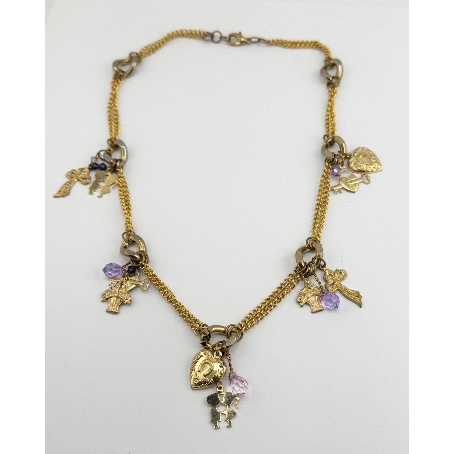 Vintage Vintage crystal charm necklace hearts, keys, bows, Flowers, Size ONE SIZE - 1 Thumbnail