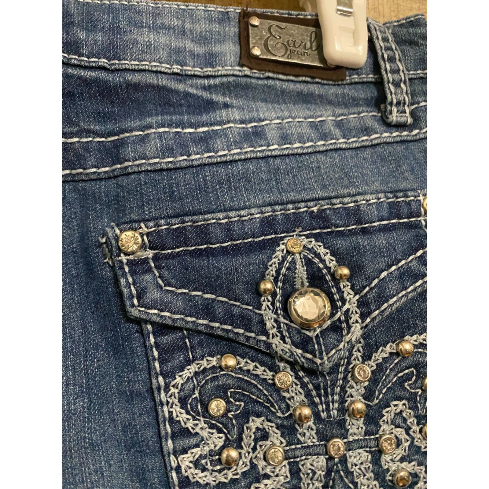 Vintage Earl Jean Womens Slim Boot Cut Jeans Embellished Flap Pockets Size 6 Size 28" / US 6 / IT 42 - 5 Thumbnail