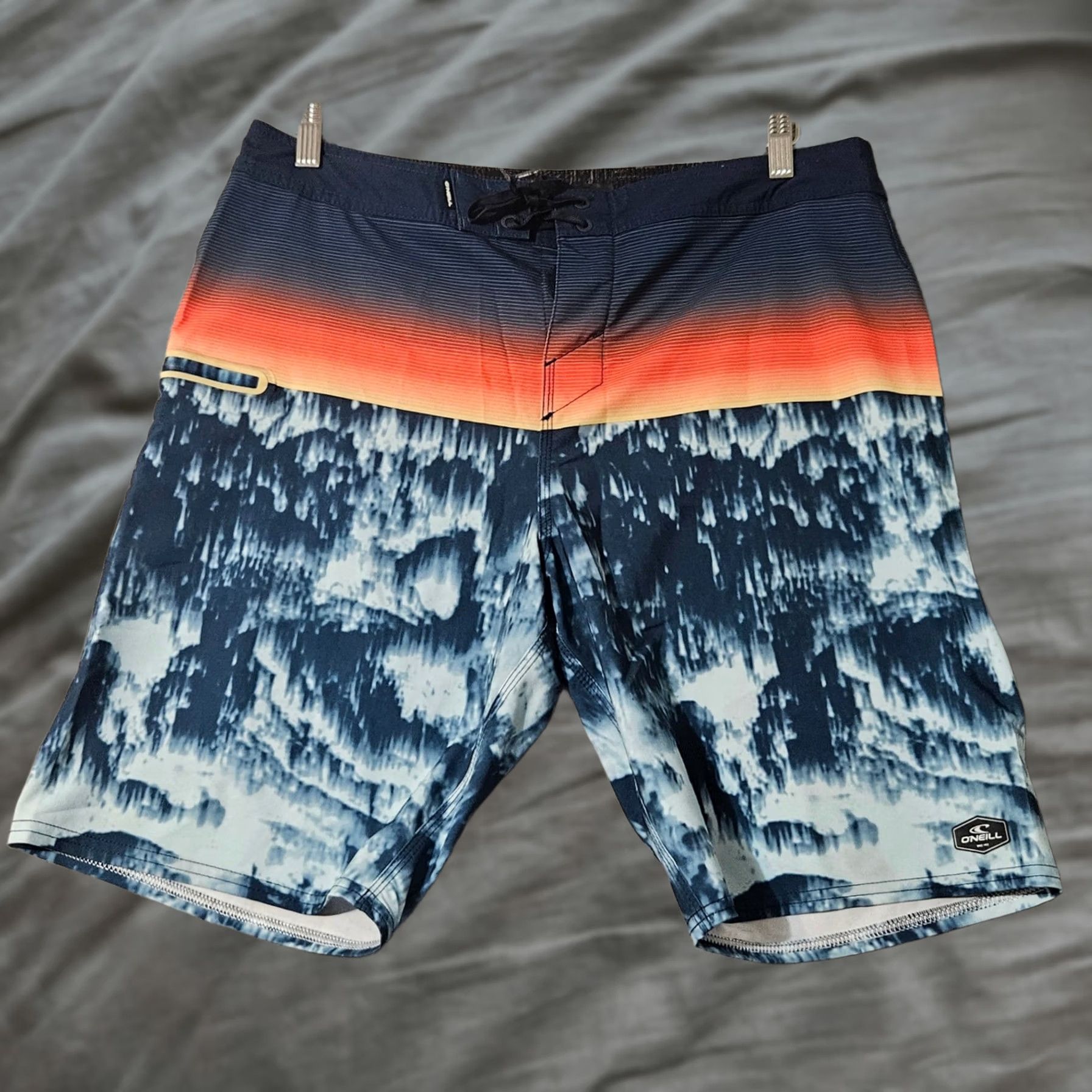 O'Neill O'Neill Hyperfreak Board Shorts Men's Size 34 Orange Blue Stripes EUC Size US 34 / EU 50 - 1 Thumbnail