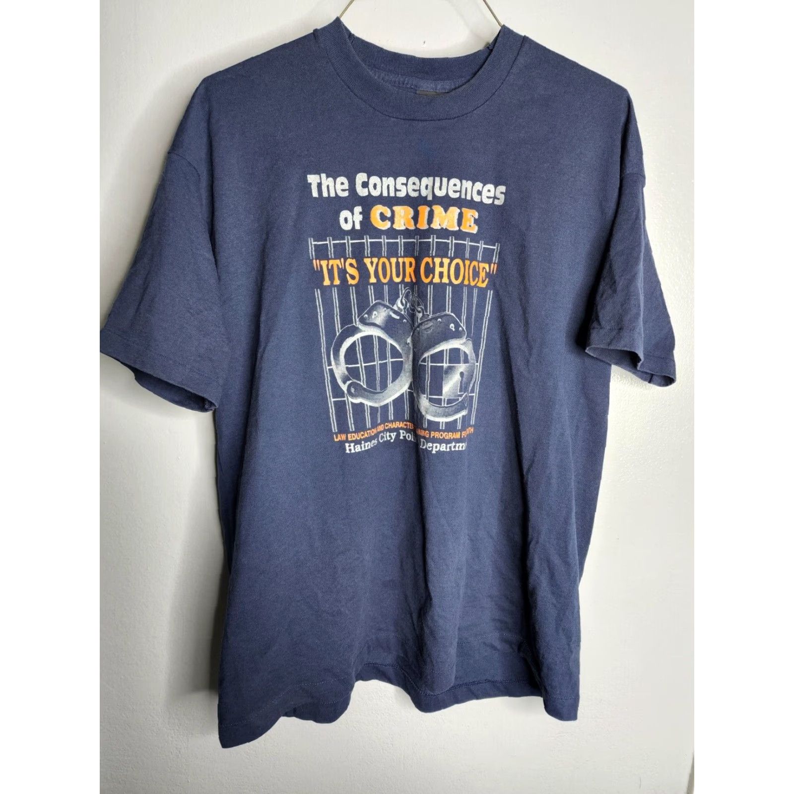 Vintage VINTAGE Screen Stars T-Shirt Mens 2XL Blue Crew Neck Short Sleeve Law Enforcement Consequences of Crime 80s Graphic Print Cotton Blend Blue Size US XXL / EU 58 / 5 - 2 Thumbnail