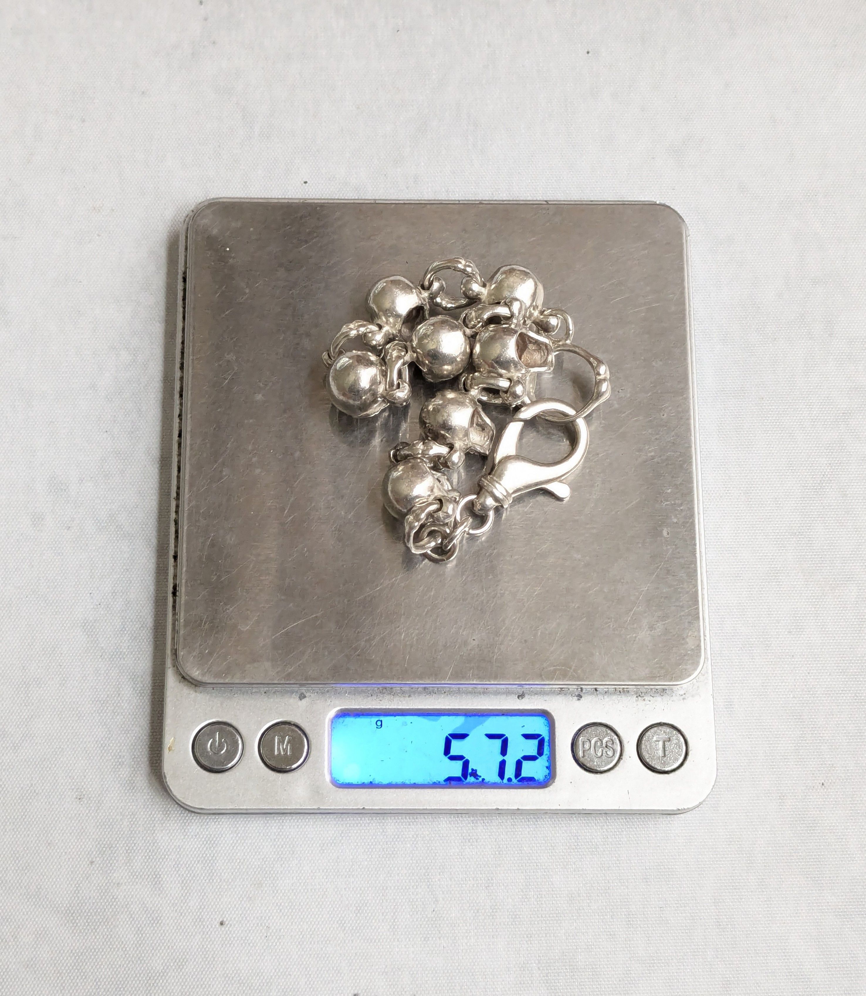 Jewelry Sterling Silver Skull Bracelet 8.5" Skelton Biker Punk Size ONE SIZE - 15 Thumbnail