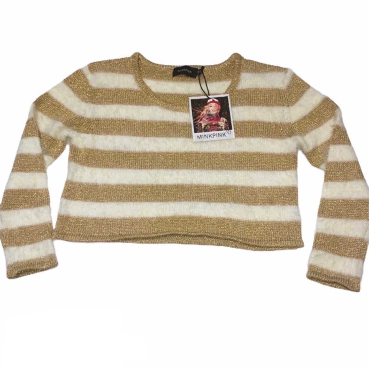 MINKPINK MINKPINK Gee Whizz Ivory Gold Metallic Striped Sweater NWT M Size M / US 6-8 / IT 42-44 - 2 Thumbnail