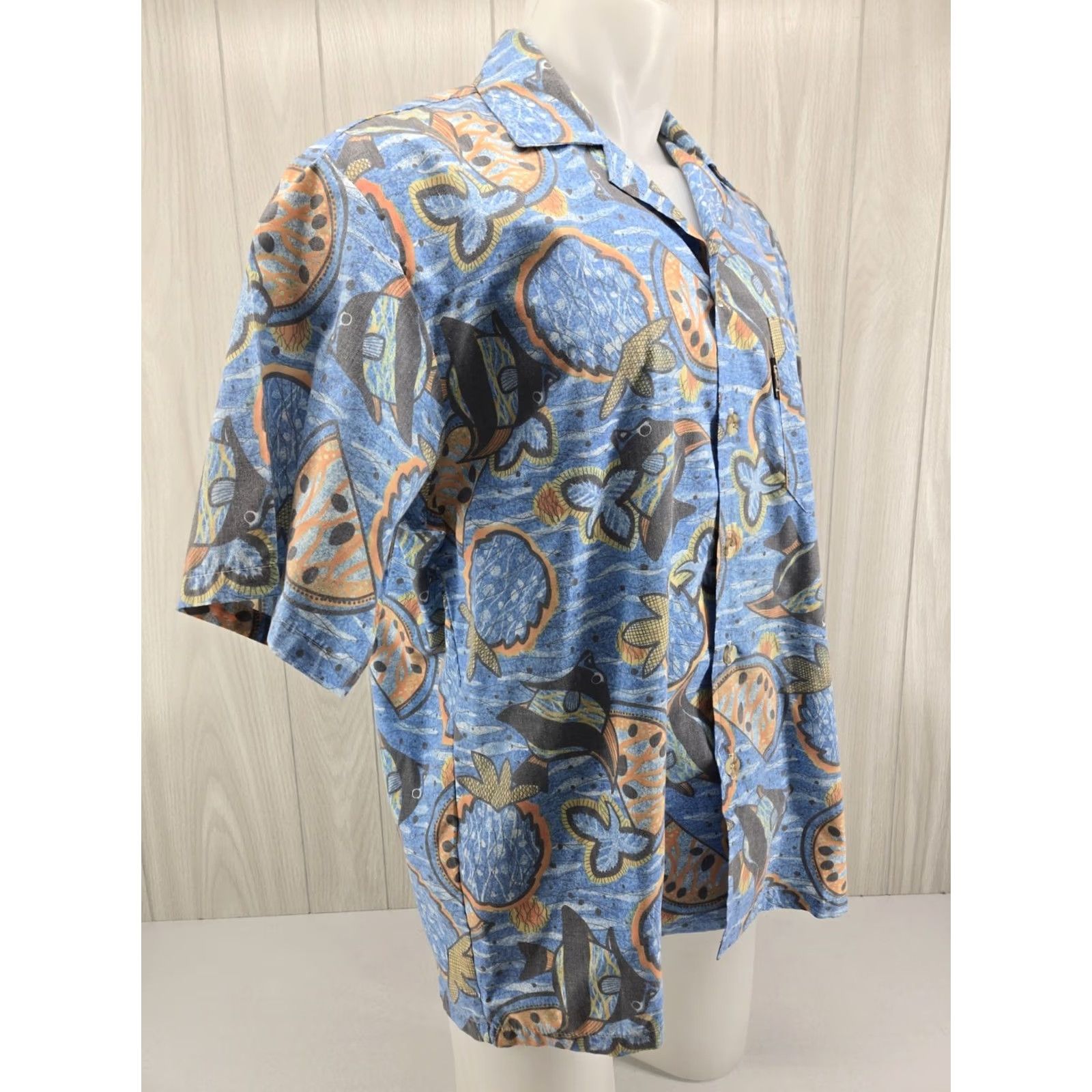 FUZZI Uzzi Aloha Amphibious Gear Hawaiian Button-Up Shirt Short Sleeve Blue Large Mens Regular Size US L / EU 52-54 / 3 - 6 Thumbnail