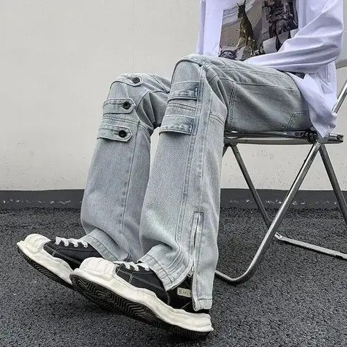 Japanese Brand Street Niche Style Zipper Leg Denim Cargo Pant Size US 28 / EU 44 - 7 Thumbnail