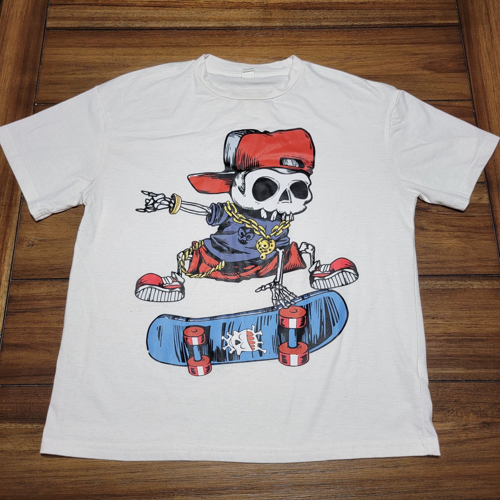 Shein Shein White Tee Skater Skeleton - Size Adult Medium Size US M / EU 48-50 / 2 - 1 Thumbnail
