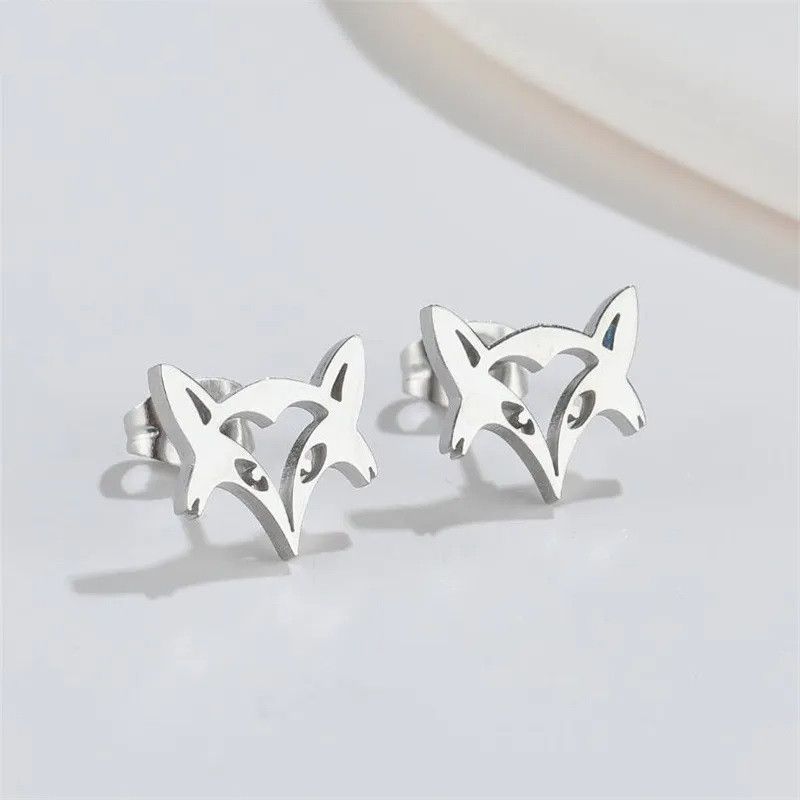 Jewelry Fox Head Mini Stud Earrings Charm Earring Gift Size ONE SIZE - 2 Thumbnail
