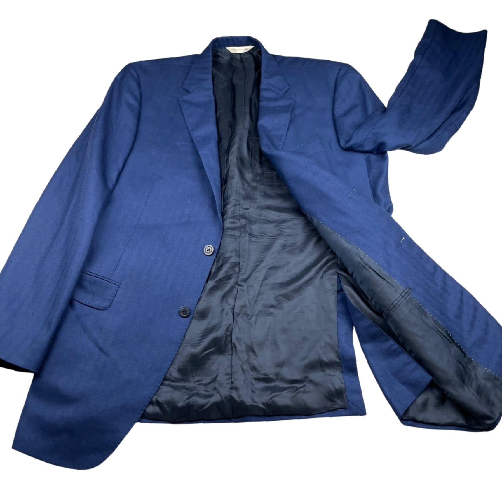 Vintage Samuelsohn Blazer Men 44L Blue Stripe Cashmere Silk 2-Button Notch Lapel Long Coat Jacket Size 44R - 3 Thumbnail