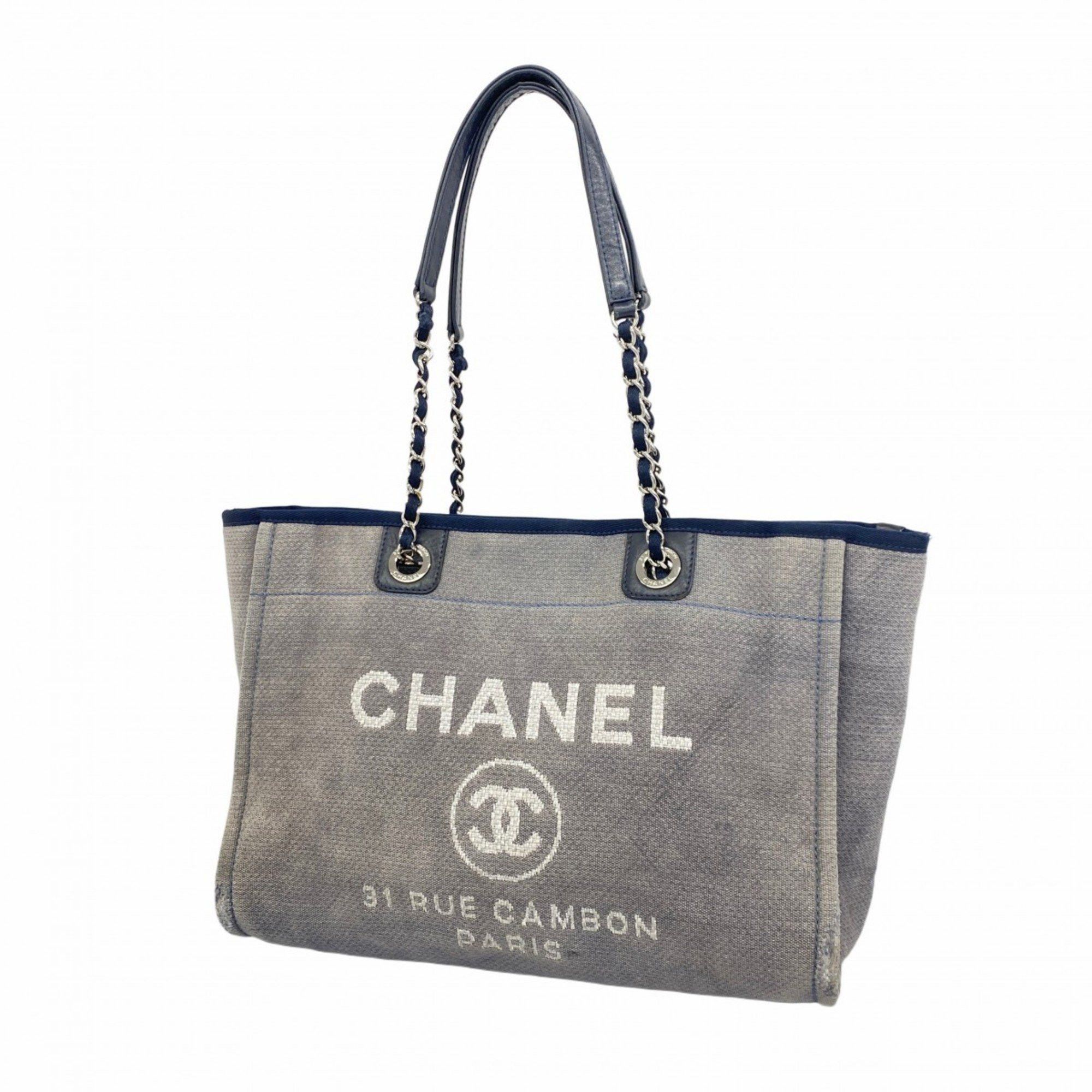 Chanel Tote Bag Deauville Canvas Navy Women's in Blue