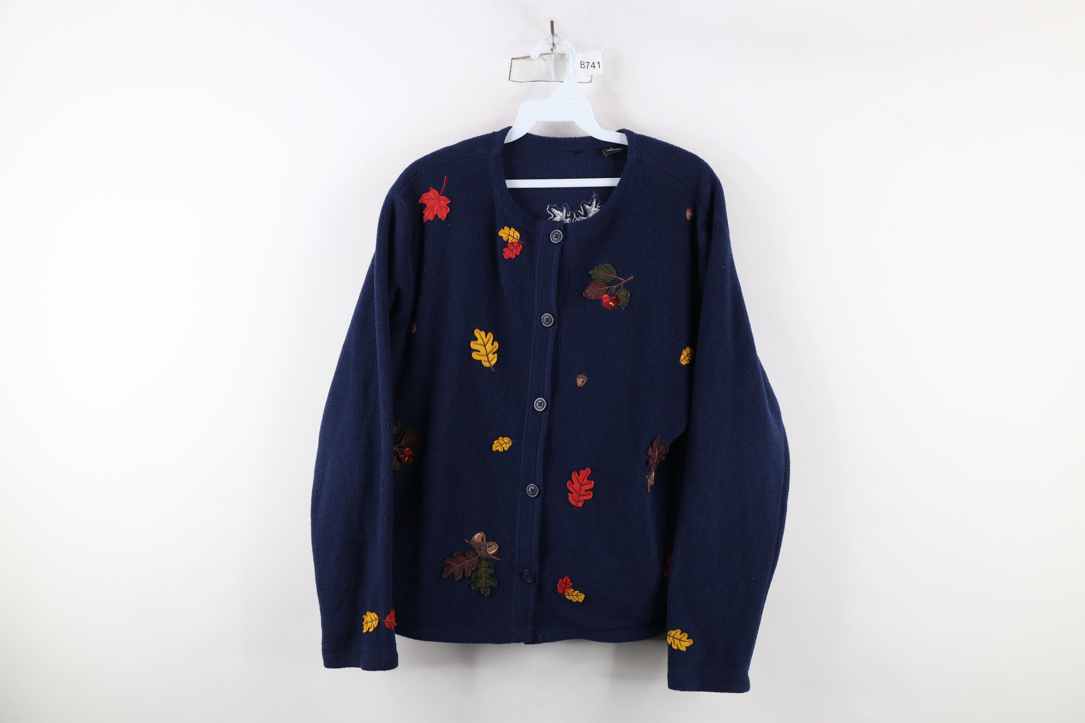 Vintage Vintage 90s Streetwear Fall Leaves Fleece Cardigan Sweater Size S / US 4 / IT 40 - 1 Thumbnail