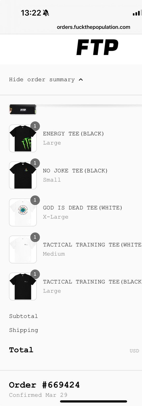 Fuck The Population Ss25 FTP Fuck The Population No Joke Tee(Black/S) Size US S / EU 44-46 / 1 - 7 Thumbnail