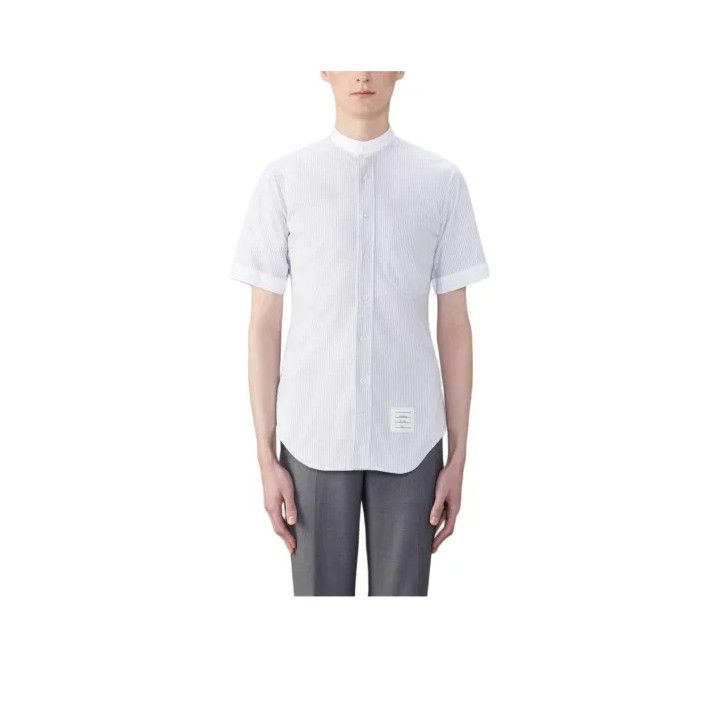 Thom Browne Thom Browne Gray Striped Short Sleeve Shirt Size US S / EU 44-46 / 1 - 1 Thumbnail