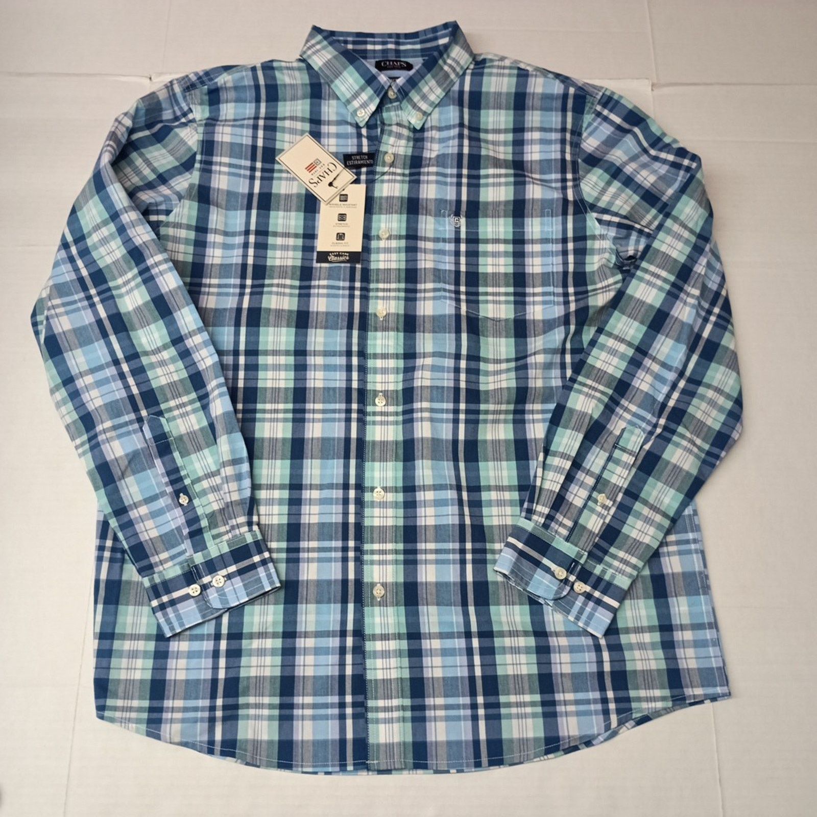 Chaps CHAPS Plaid Shirt Mens XL Lilac Blue Multi Easy Care Stretch Size US XL / EU 56 / 4 - 1 Thumbnail
