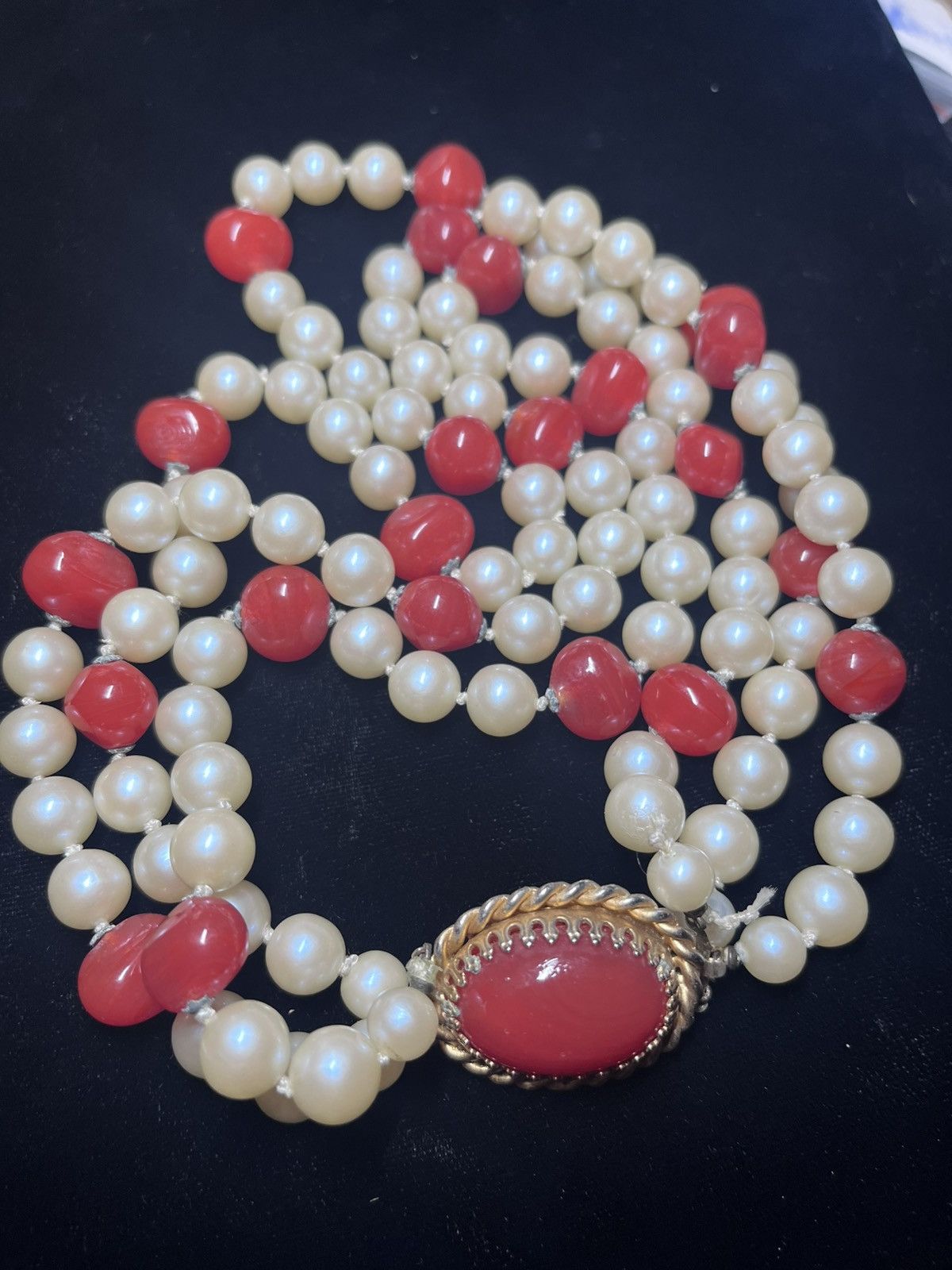 Other Vintage 18" Multi-Strand Pearl & "Carnelian" Glass Necklace Size ONE SIZE - 1 Thumbnail