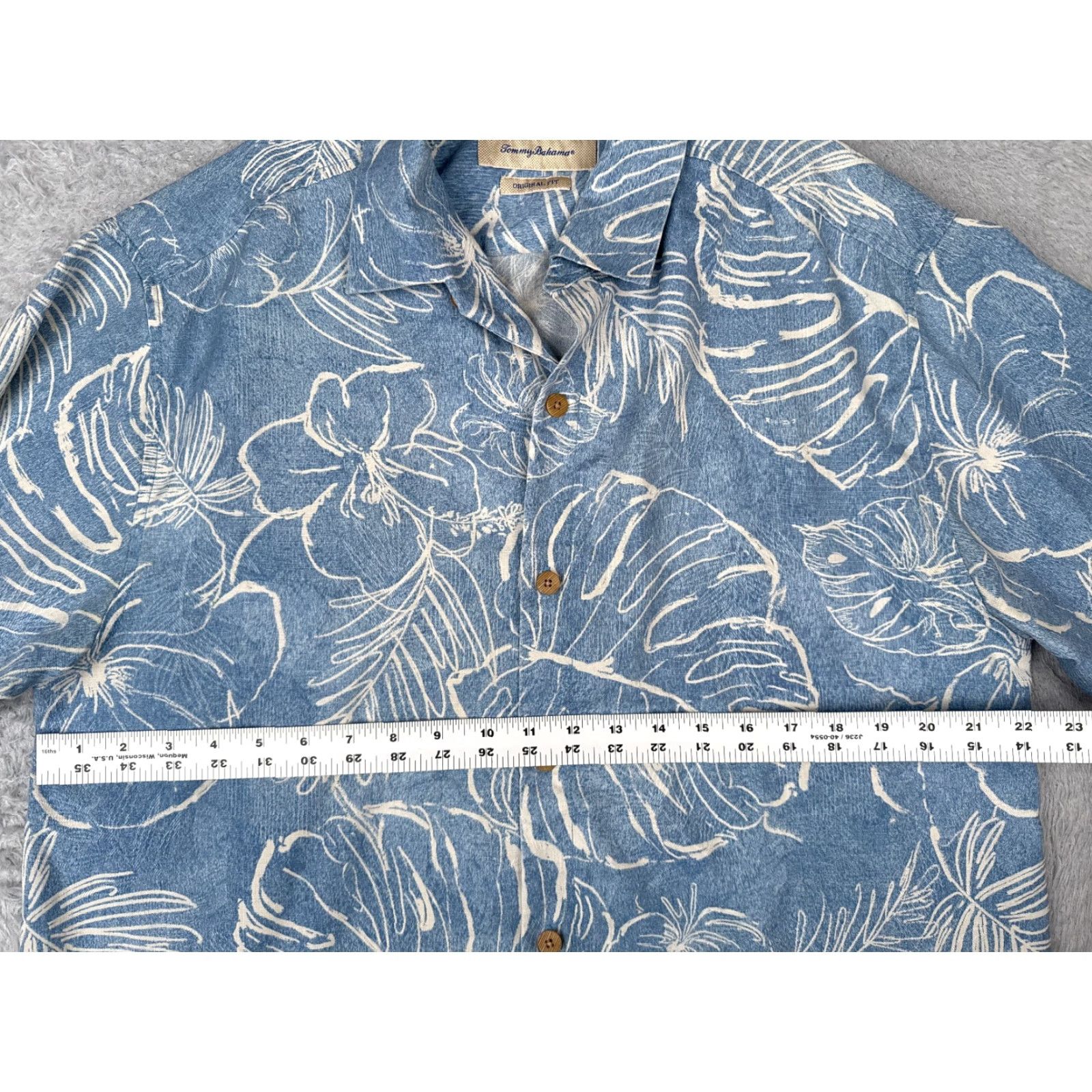 Tommy Bahama VINTAGE Tommy Bahama Shirt Men Large Blue Floral Silk Blend Hawaiian Wood Button Up - READ Size US L / EU 52-54 / 3 - 7 Thumbnail