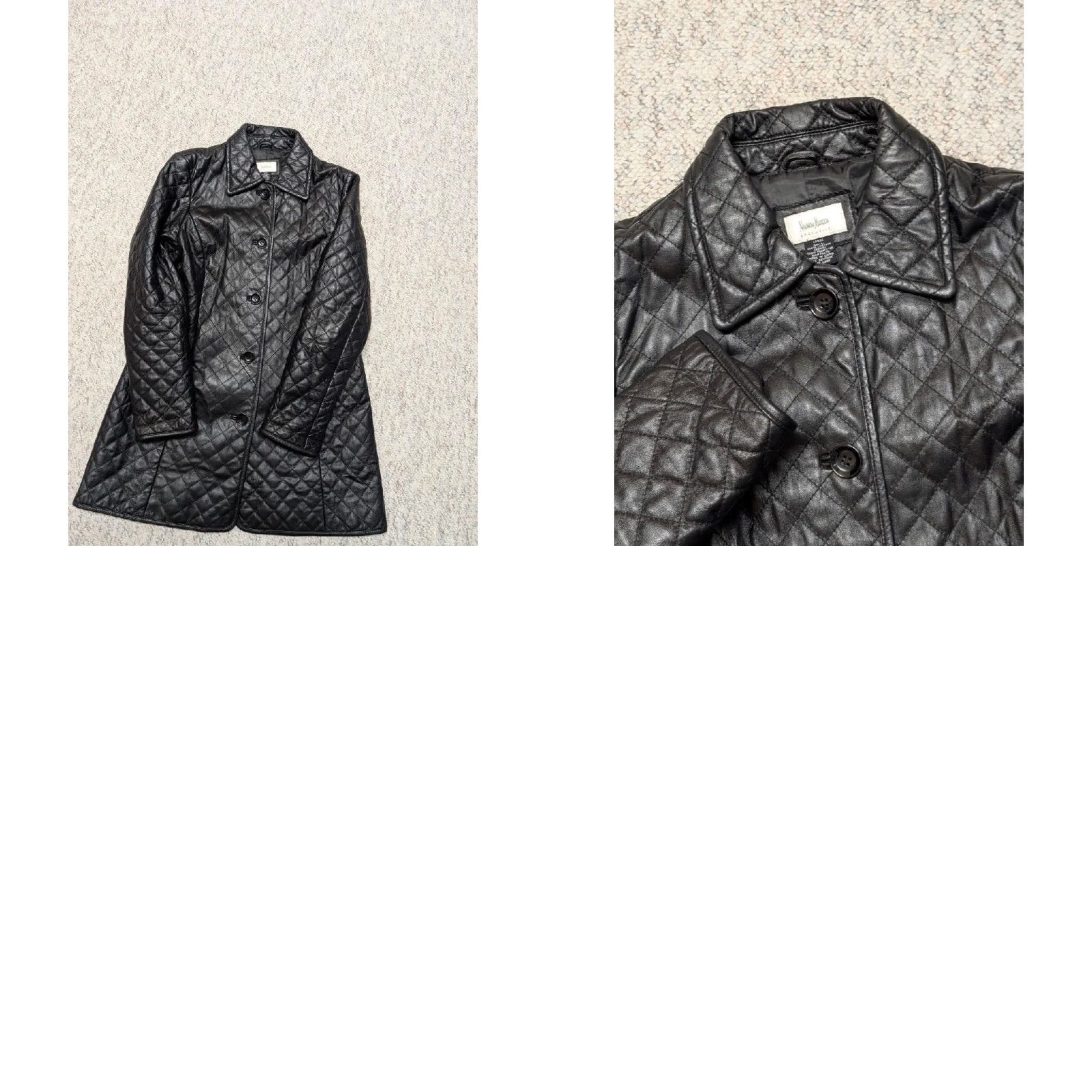 Neiman Marcus VINTAGE Neiman Marcus leather coat Overcoat quilted diamond black L Womens COAT Size L / US 10 / IT 46 - 8 Thumbnail