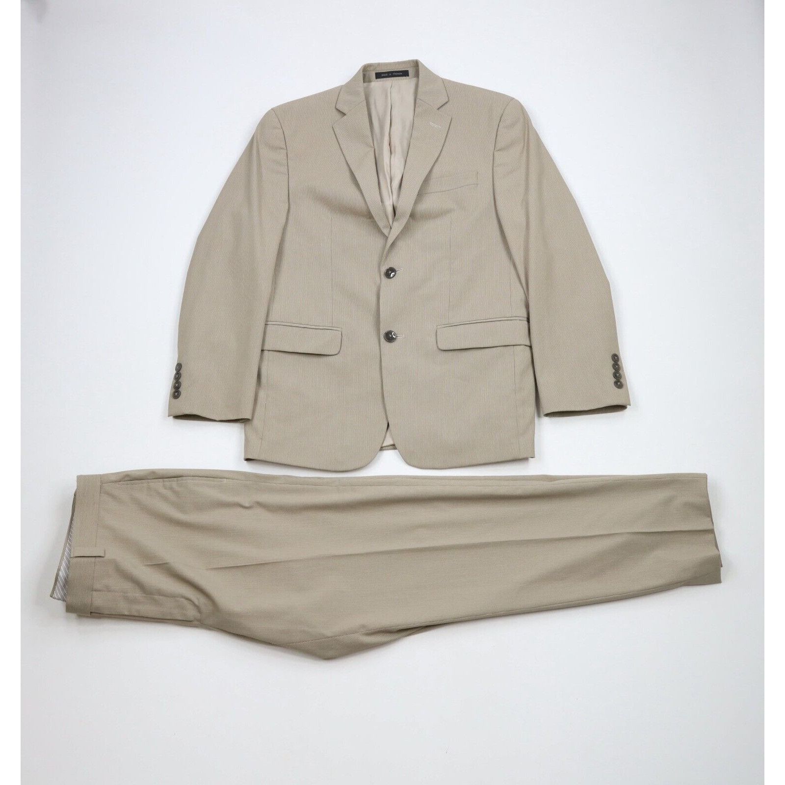 Calvin Klein Calvin Klein Pinstripe 2 Piece Suit Wedding Khaki Tan Size 36S - 1 Thumbnail