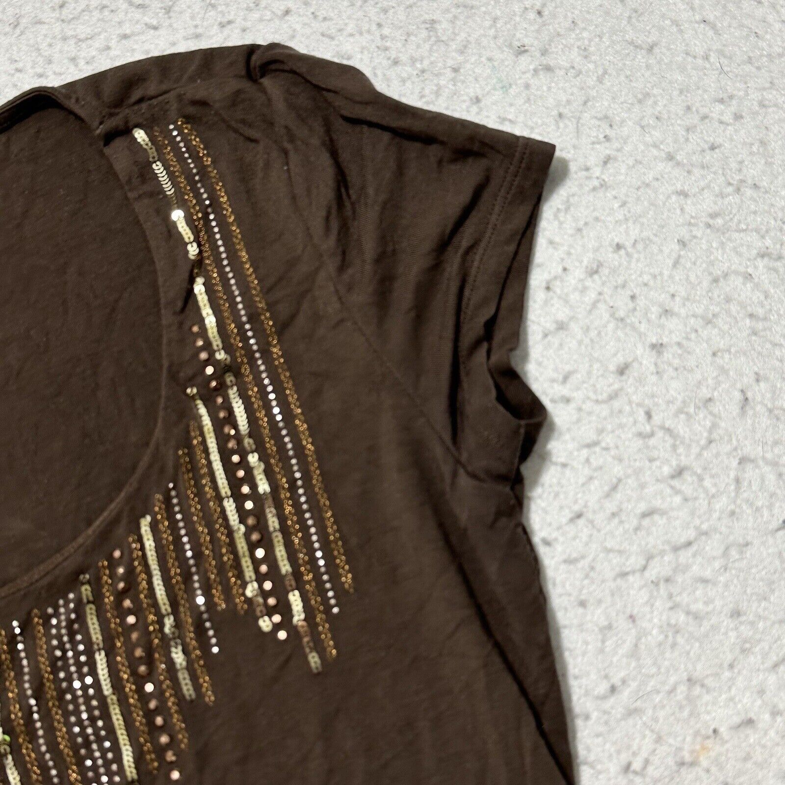 White House Black Market White House Black Market Small Scoop Neck Sequin Brown Top Size S / US 4 / IT 40 - 5 Thumbnail